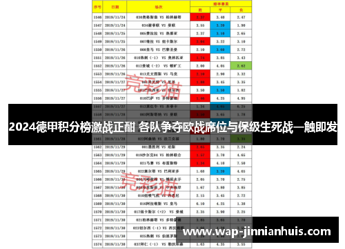 2024德甲积分榜激战正酣 各队争夺欧战席位与保级生死战一触即发